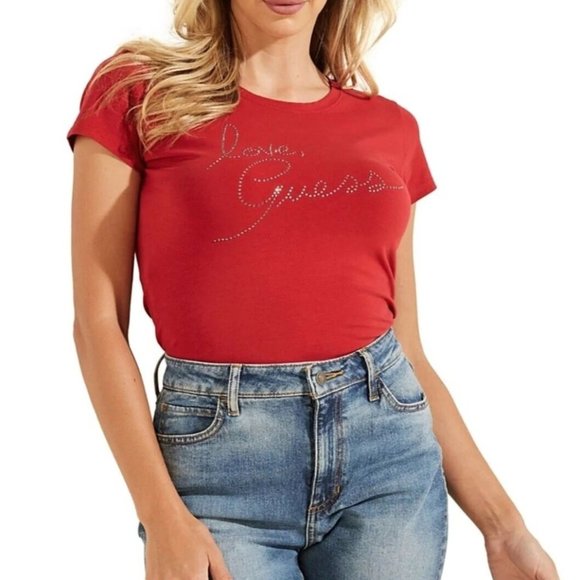 GUESS Love Graphic-Print T-Shirt Red - NWT - Size XS - Picture 1 of 5